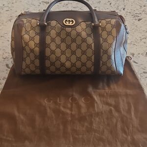 Gucci Sherry Line Brown Monogram Canvas Boston Bag With A Vintage, Rare Charm